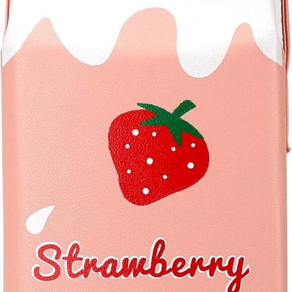 Cute Strawberry Milk Box CrossBody Purse Bag,PU Phone Shoulder Wallet for Women - Picture 5 of 5